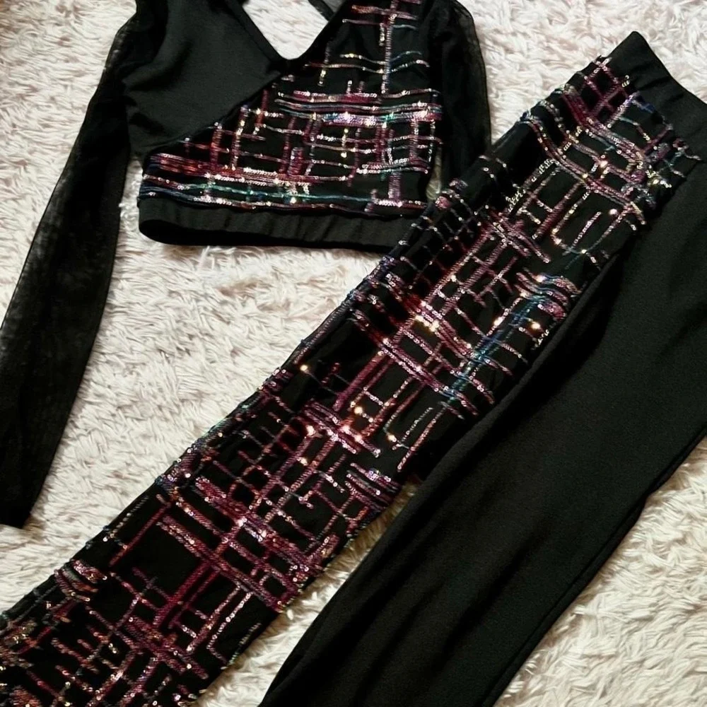 Sequin Dark Rainbow Dance Ensemble Goam Statement Dress Up Set Girls M Whimiscal